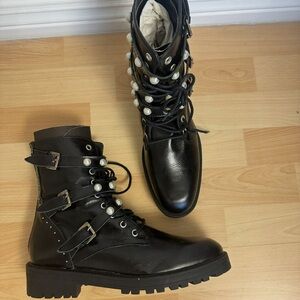 Zara Black Combat Boots with Pearl Accents